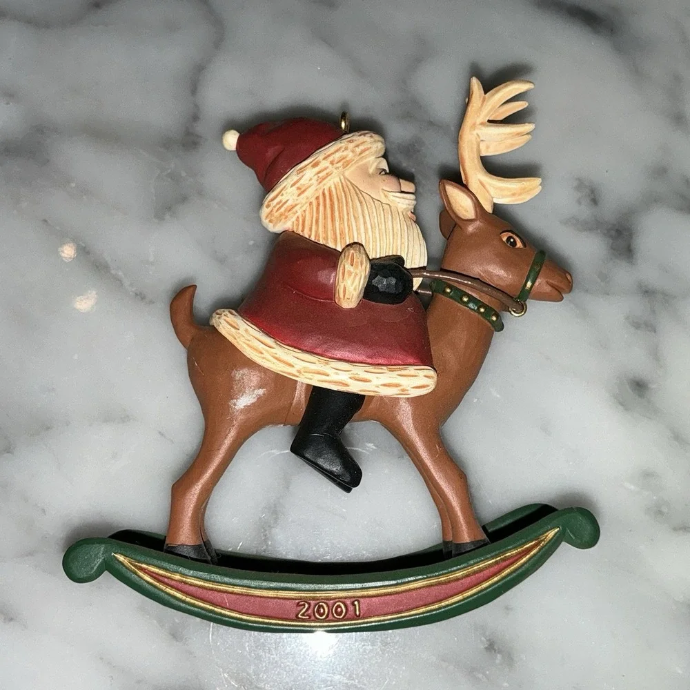 Hallmark Keepsake Ornament 2001 Rocking Reindeer Vintage Santa Christmas